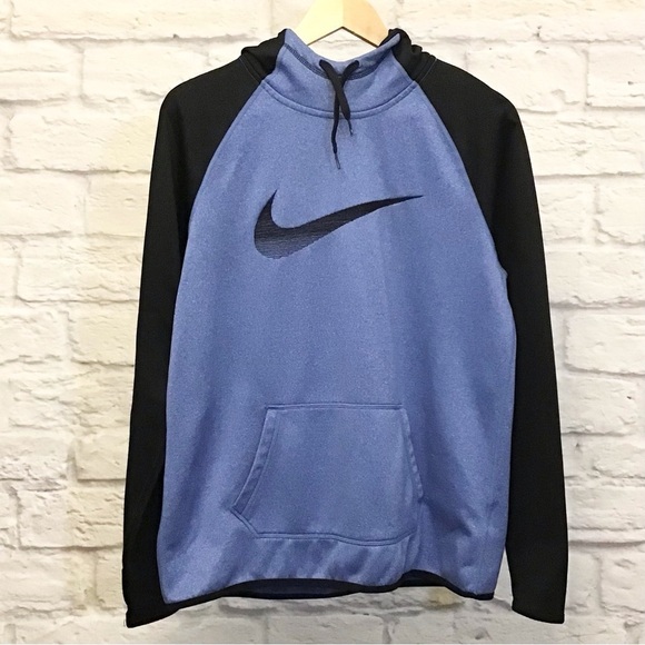 Nike L Women’s Hoodie Therma-Fit Blue Black Center Swoosh Pull Over - Picture 1 of 10